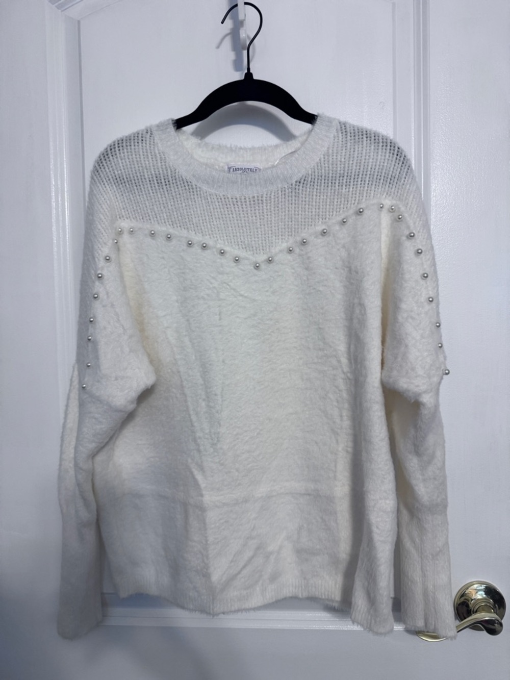 Absolutely Cream Pearl-Embellished Crew Neck Sweater